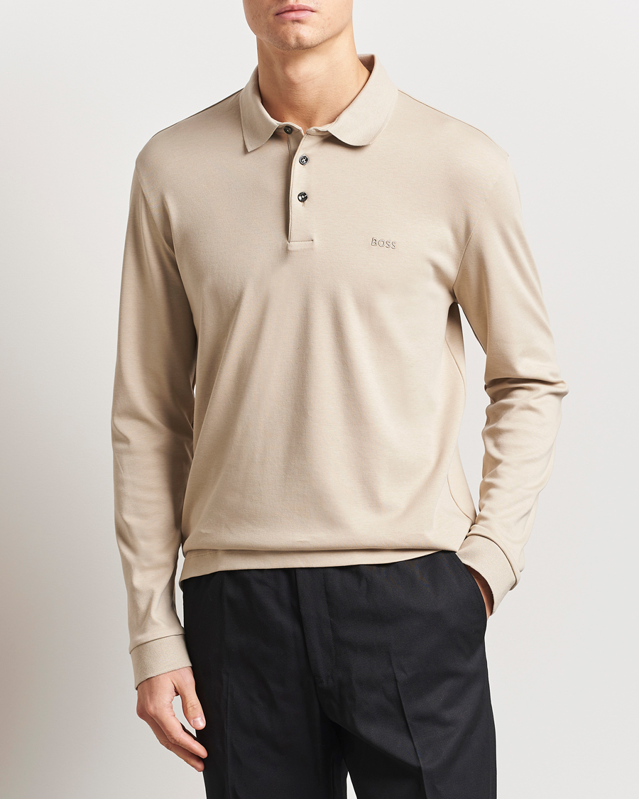Herren | Pullover | BOSS BLACK | Pado Mercerized Long Sleeve Polo Light Beige