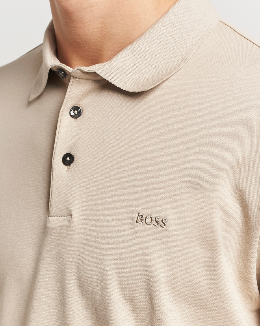 Herren | Pullover | BOSS BLACK | Pado Mercerized Long Sleeve Polo Light Beige
