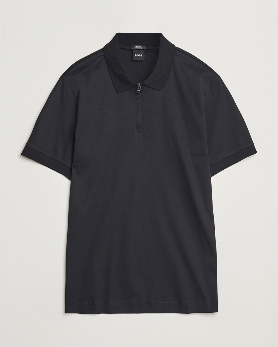 Herren | Poloshirts | BOSS BLACK | Paras Mercerized Half Zip Polo Black