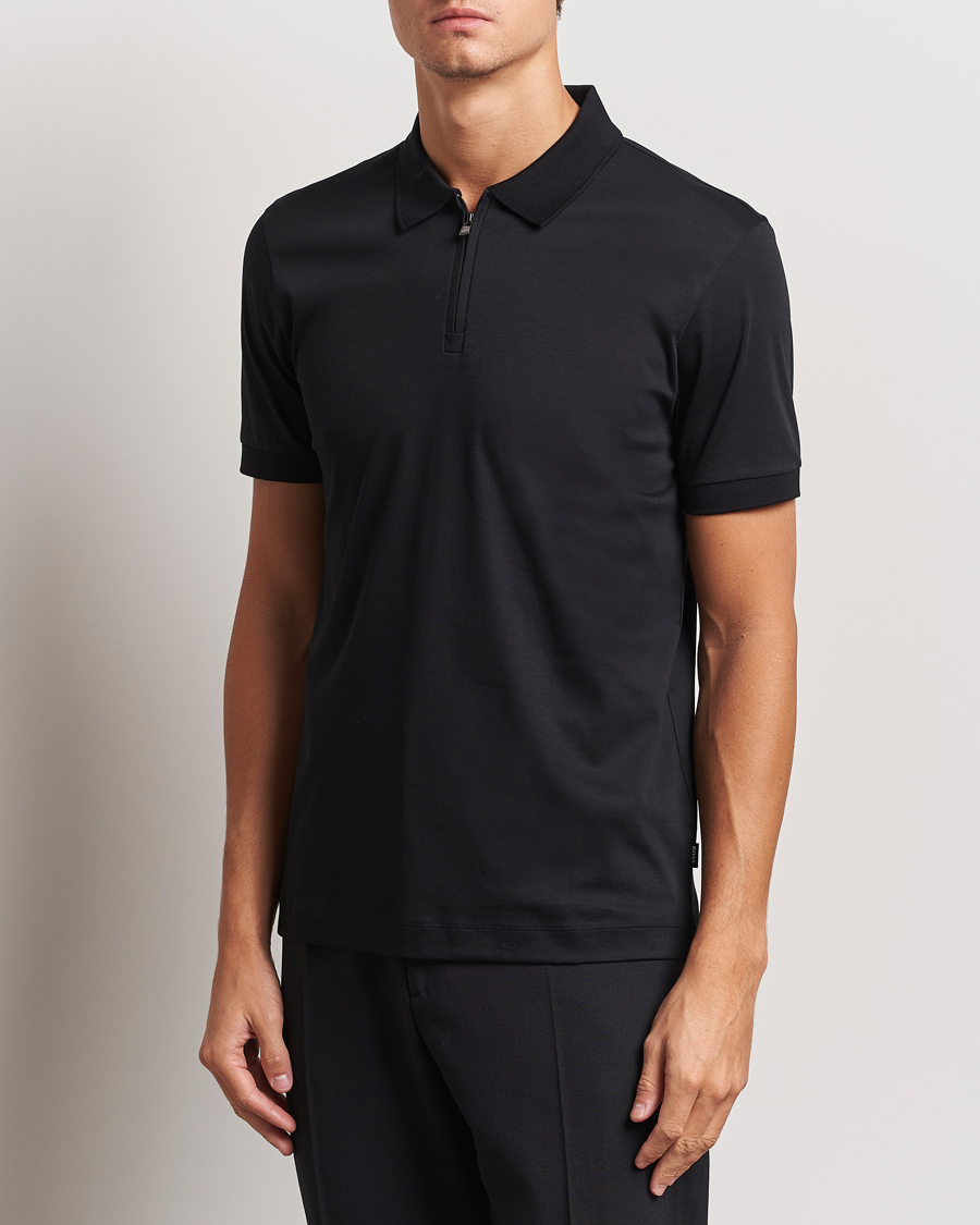 Herren | Poloshirts | BOSS BLACK | Paras Mercerized Half Zip Polo Black