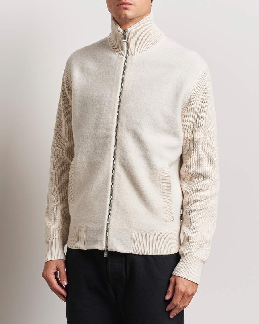 Herren | Pullover | BOSS BLACK | Emeraviglio Wool/Cotton Full Zip Open White