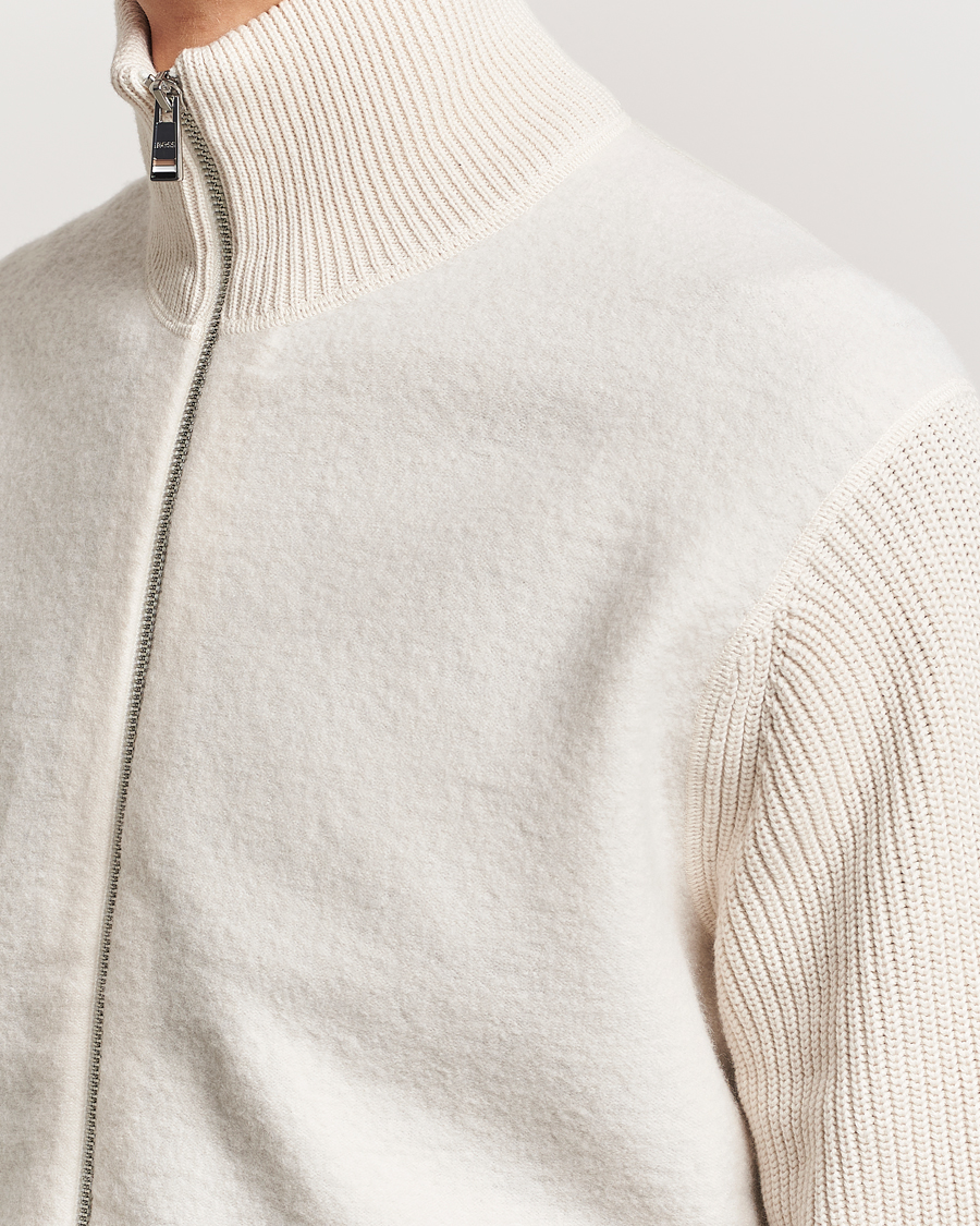 Herren | Pullover | BOSS BLACK | Emeraviglio Wool/Cotton Full Zip Open White