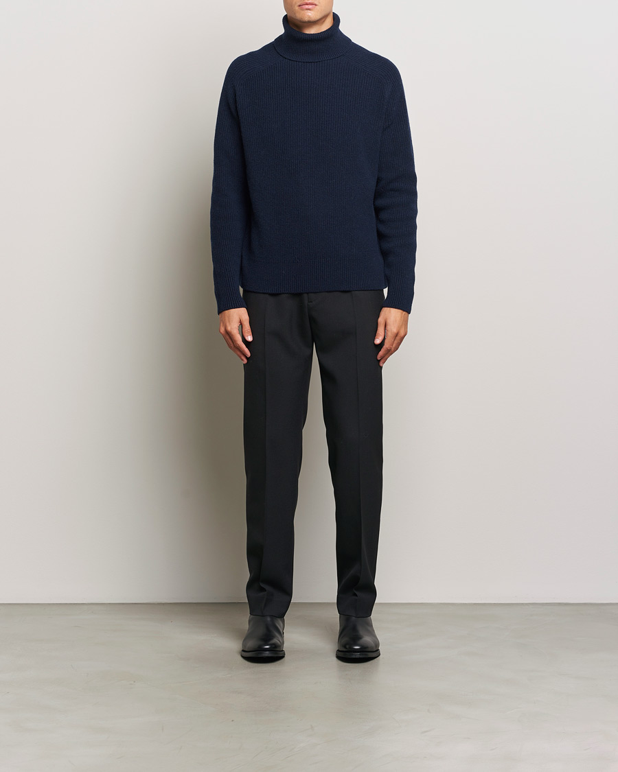 Herren | Pullover | BOSS BLACK | Evento Wool Rib Knitted Polo Dark Blue