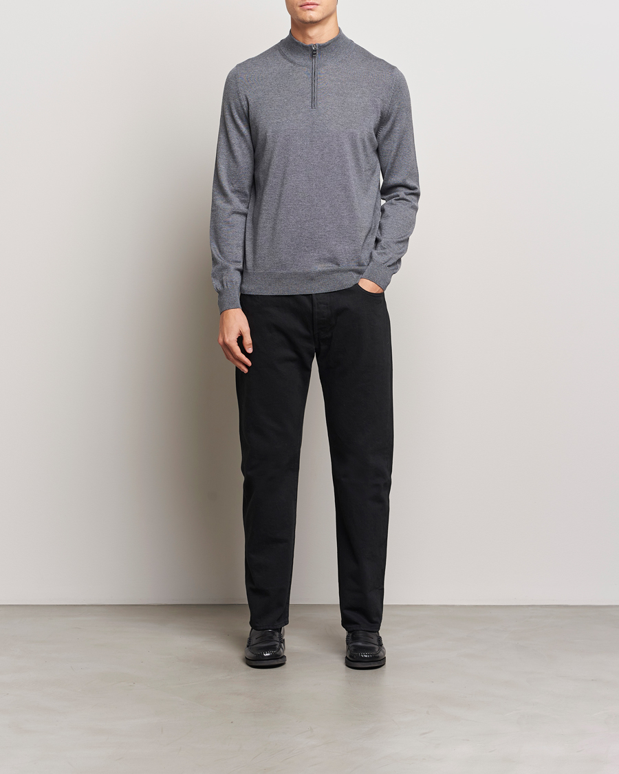 Herren | Pullover | BOSS BLACK | Ebenji Merino Knitted Half Zip Medium Grey