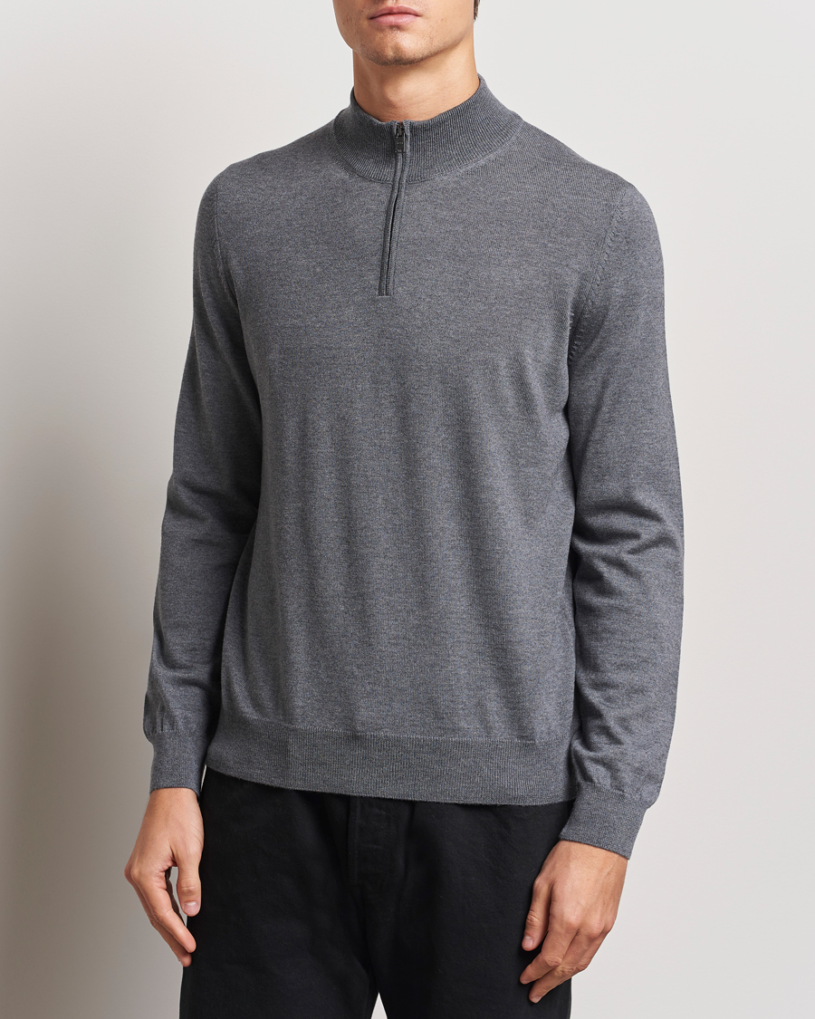 Herren | Pullover | BOSS BLACK | Ebenji Merino Knitted Half Zip Medium Grey