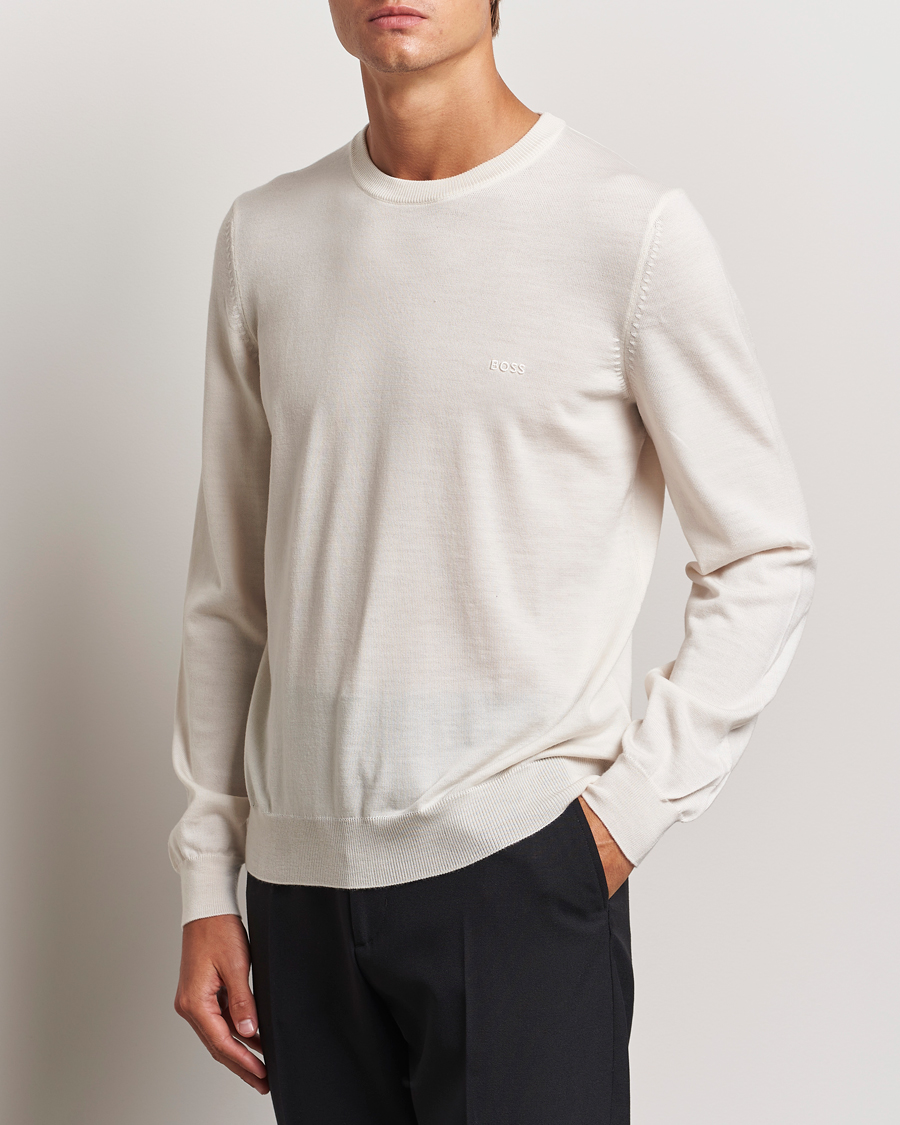 Herren | Pullover | BOSS BLACK | Botto Merino Knitted Pullover Open White