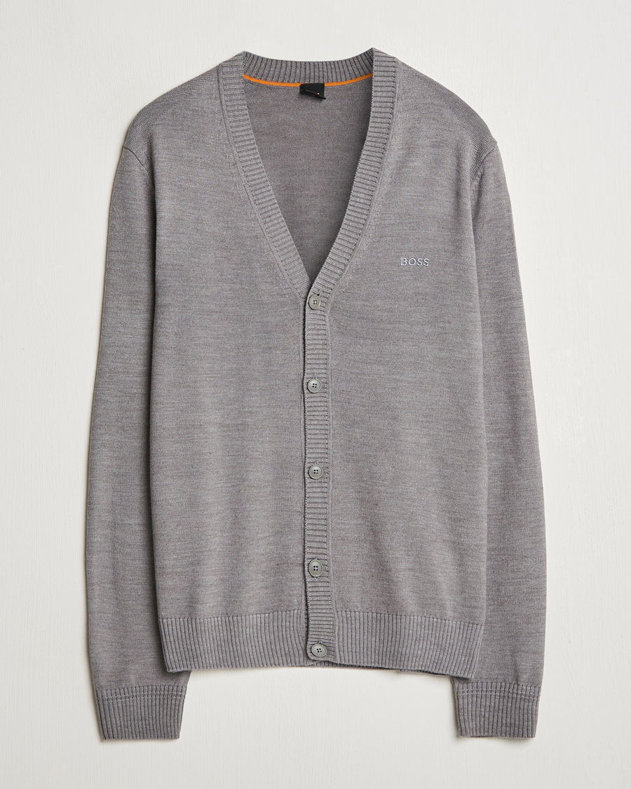 Herren | Pullover | BOSS ORANGE | Avac Wool Knitted Cardigan Light Grey