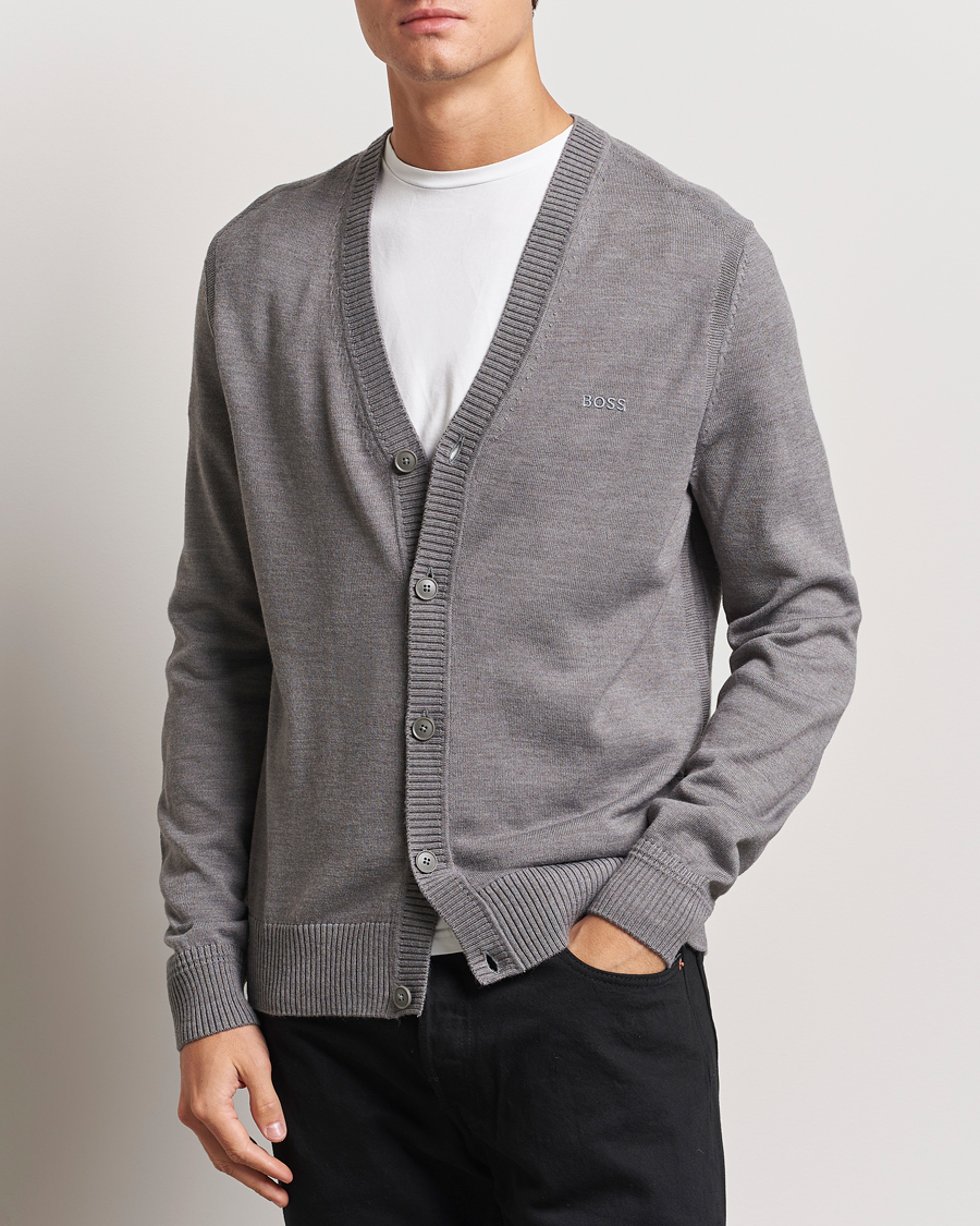 Herren | Pullover | BOSS ORANGE | Avac Wool Knitted Cardigan Light Grey