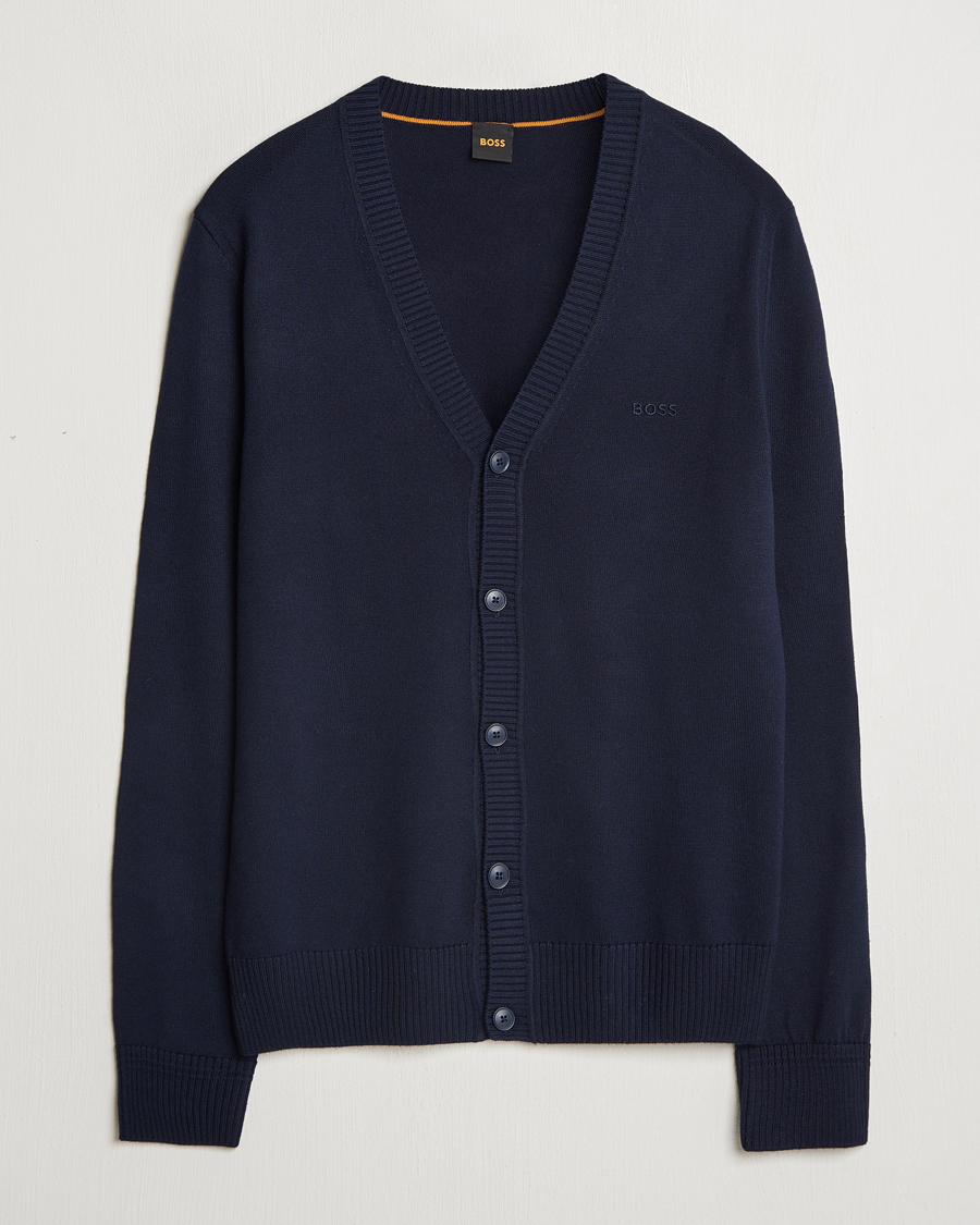 Herren | Pullover | BOSS ORANGE | Avac Wool Knitted Cardigan Dark Blue