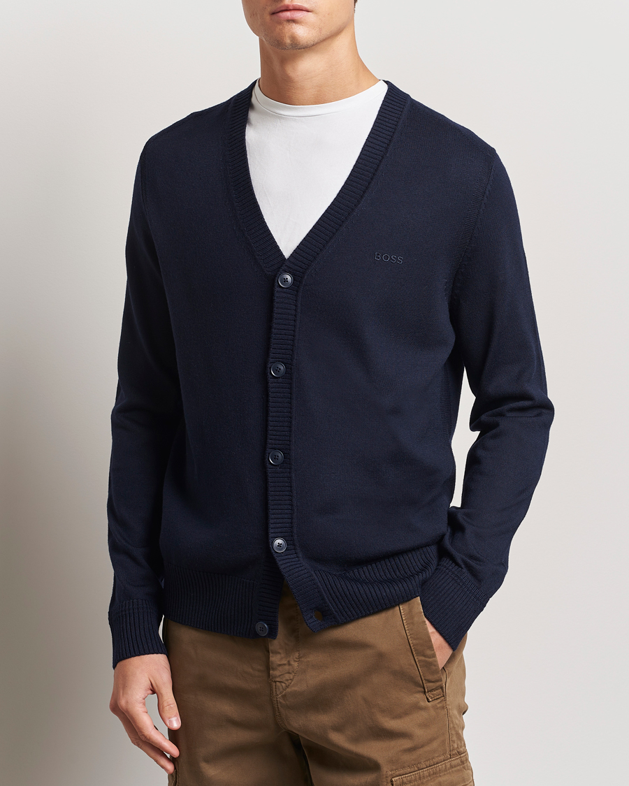 Herren | Pullover | BOSS ORANGE | Avac Wool Knitted Cardigan Dark Blue