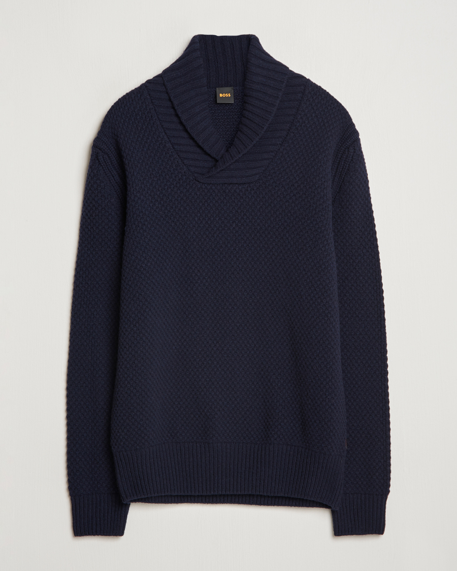 Herren | Pullover | BOSS ORANGE | Amadon Knitted Shawl Collar Sweater Dark Blue