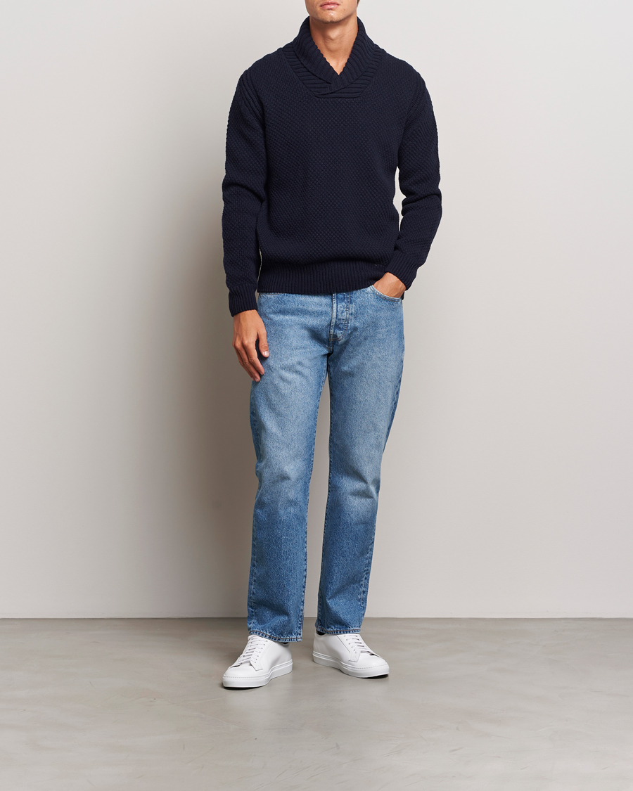 Herren | Pullover | BOSS ORANGE | Amadon Knitted Shawl Collar Sweater Dark Blue