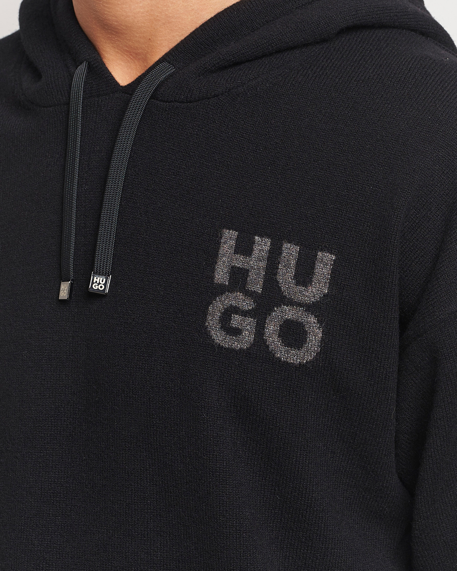 Herren | Pullover | HUGO | San Henry Wool Knitted Hoodie Black
