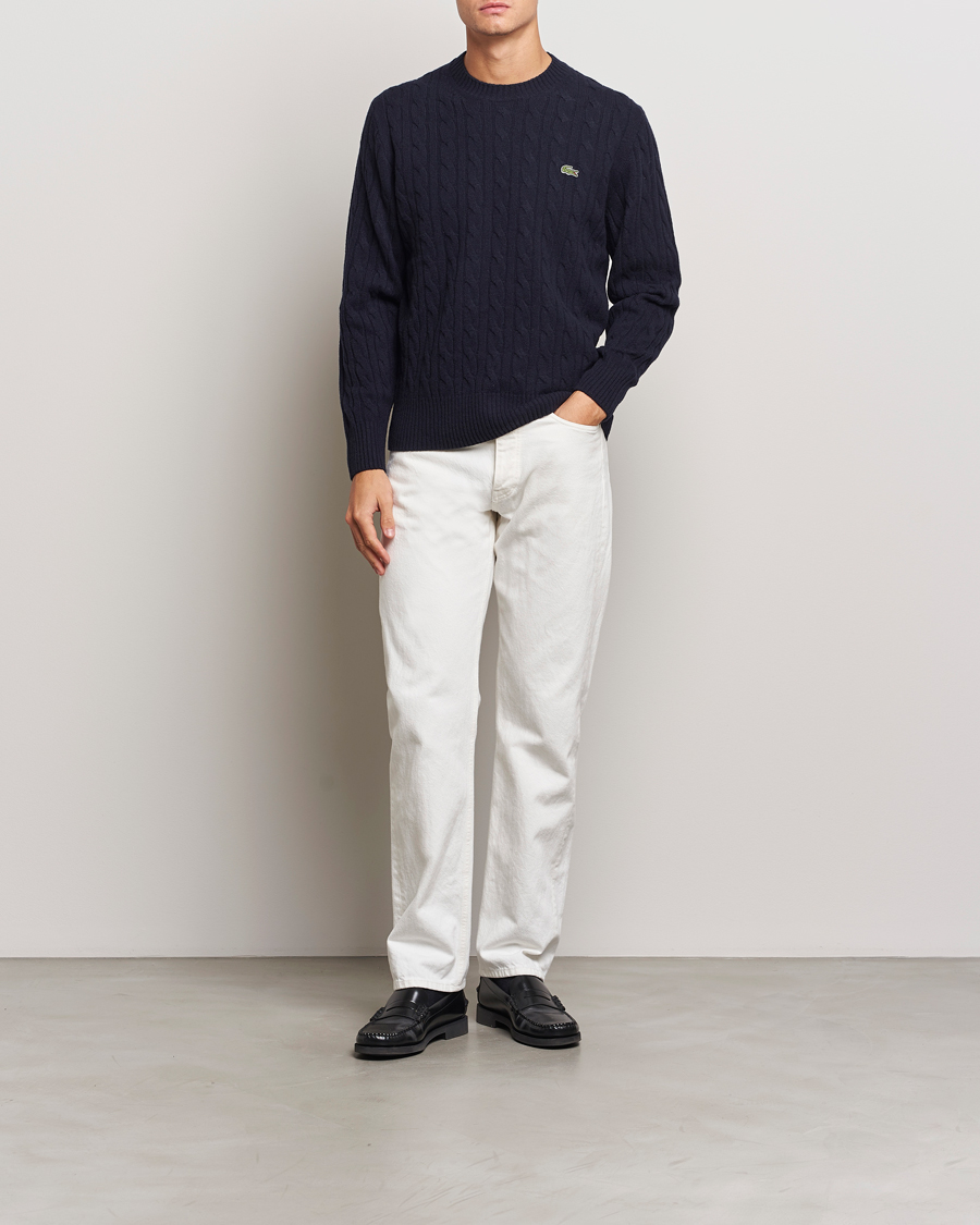 Herren | Pullover | Lacoste | Carded Wool Cable Crew Neck Navy