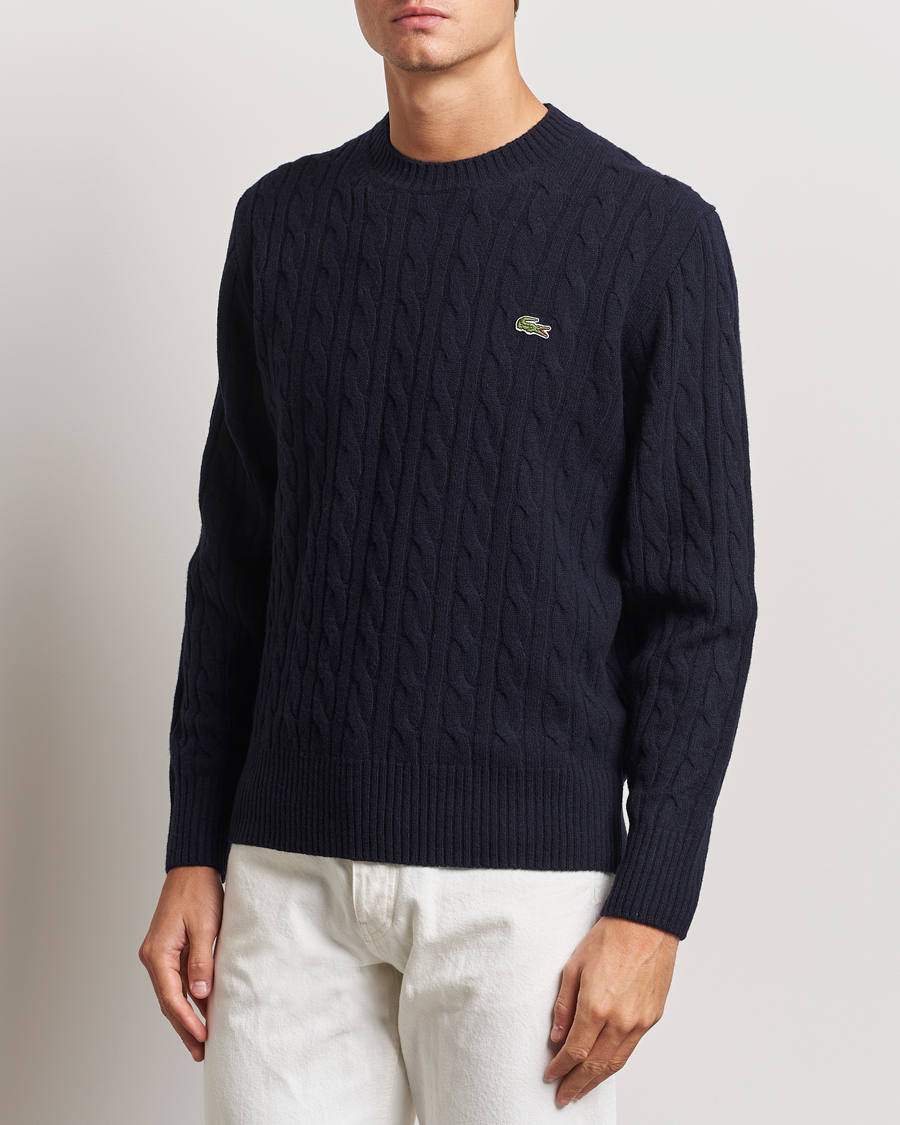 Herren | Pullover | Lacoste | Carded Wool Cable Crew Neck Navy