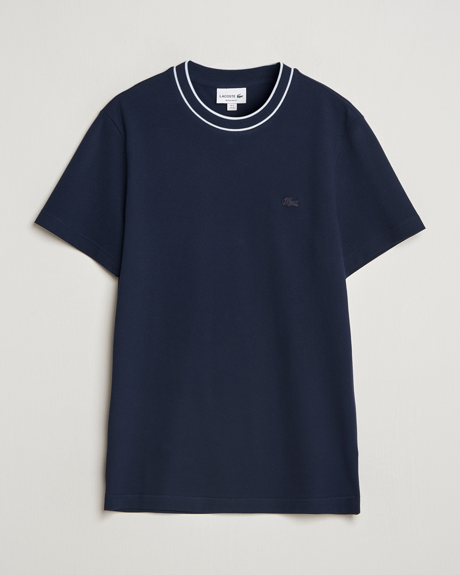 Herren | T-Shirts | Lacoste | Contrast Rib Piqué T-Shirt Navy Blue
