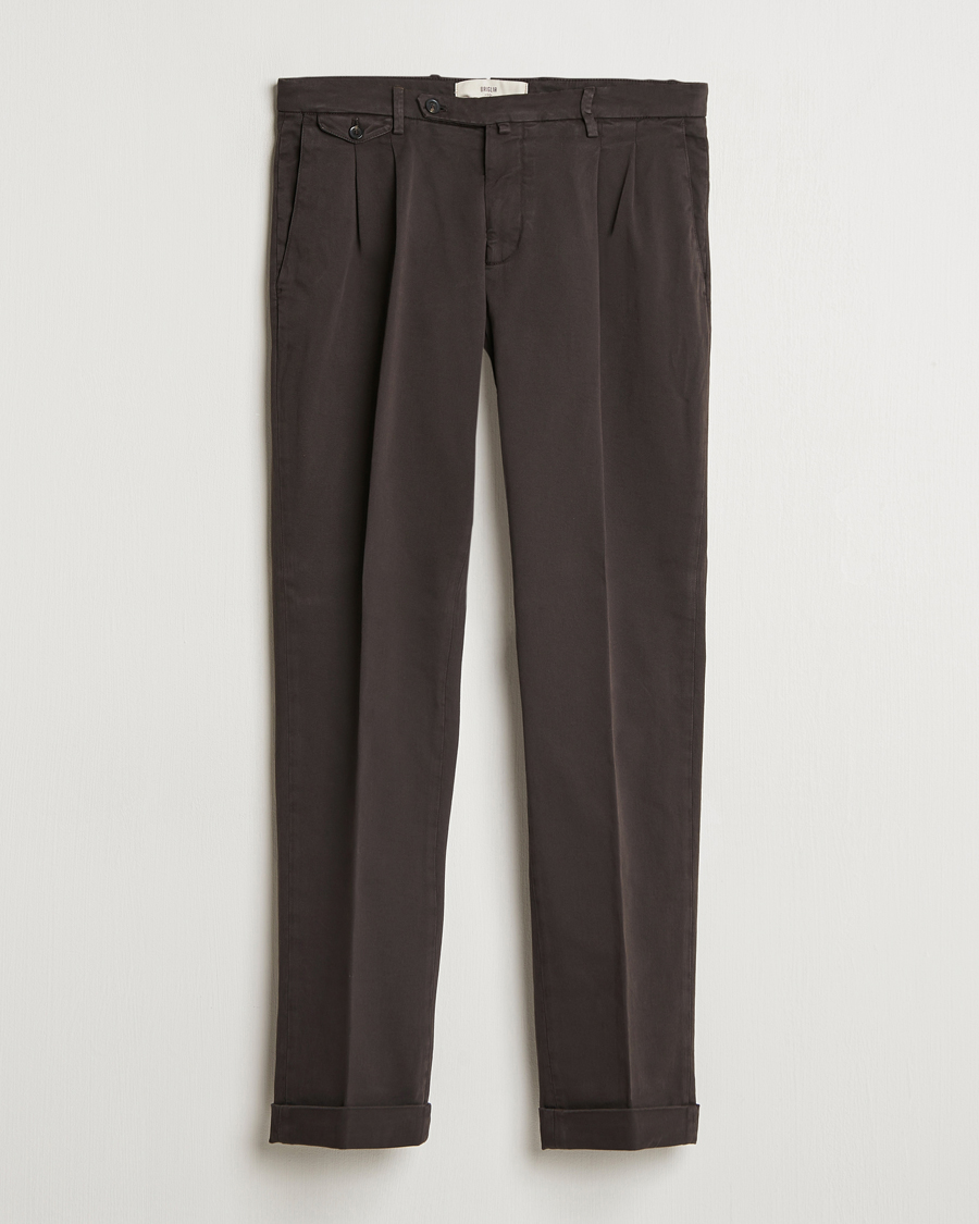 Herren | Hosen | Briglia 1949 | Easy Fit Pleated Cotton Stretch Chino Dark Brown
