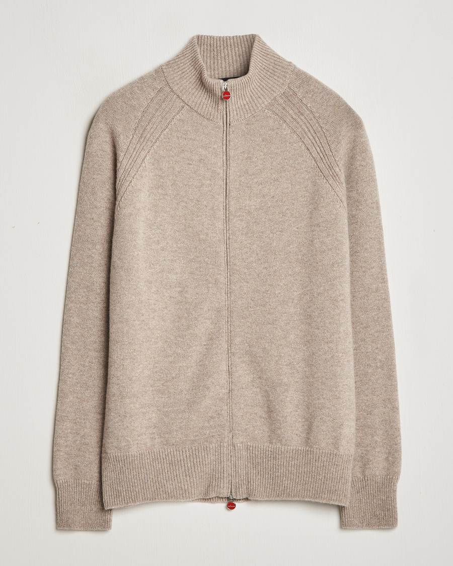 Herren | Pullover | Kiton | Cashmere Raglan Full Zip Beige