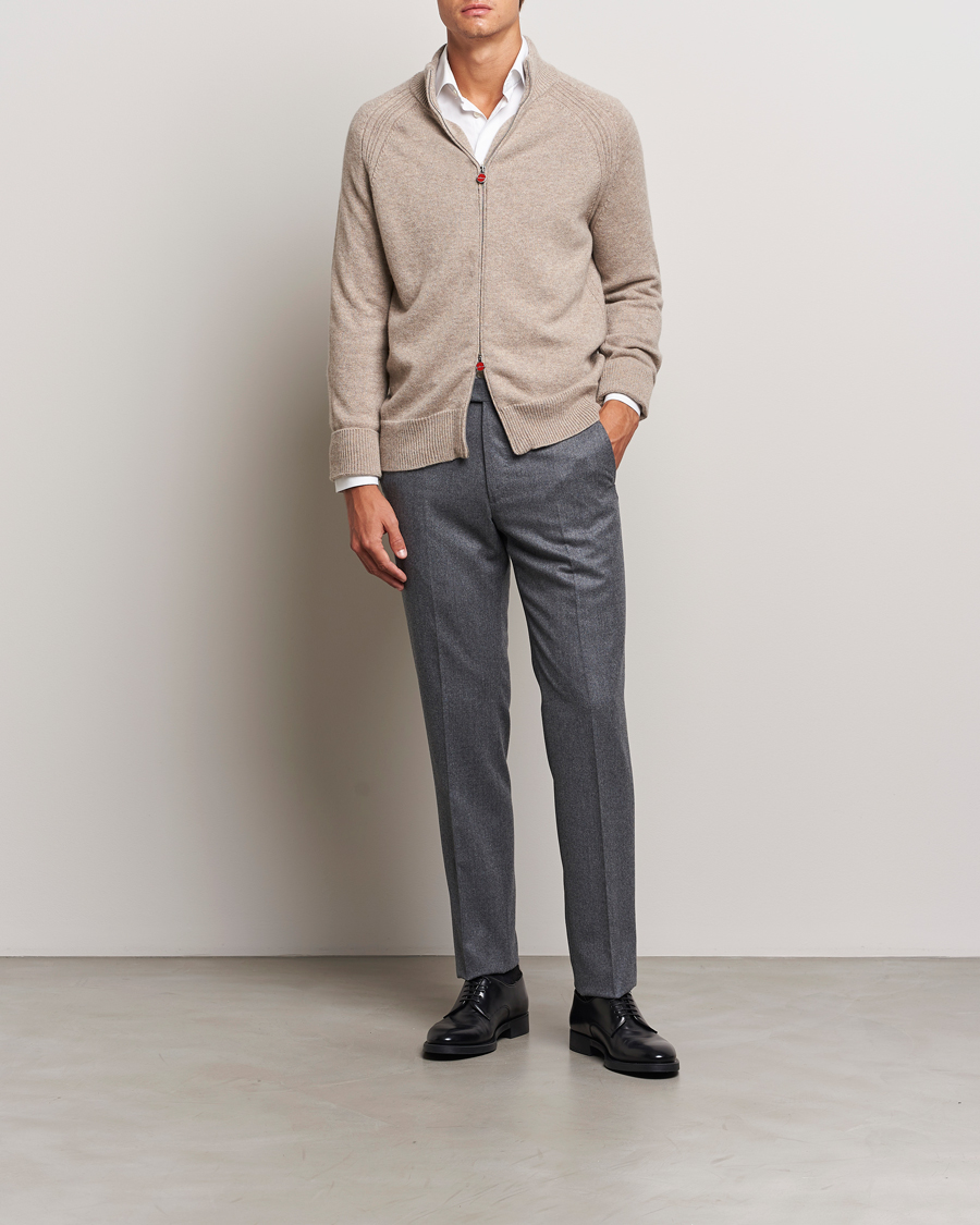 Herren | Pullover | Kiton | Cashmere Raglan Full Zip Beige