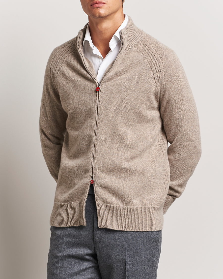 Herren | Pullover | Kiton | Cashmere Raglan Full Zip Beige