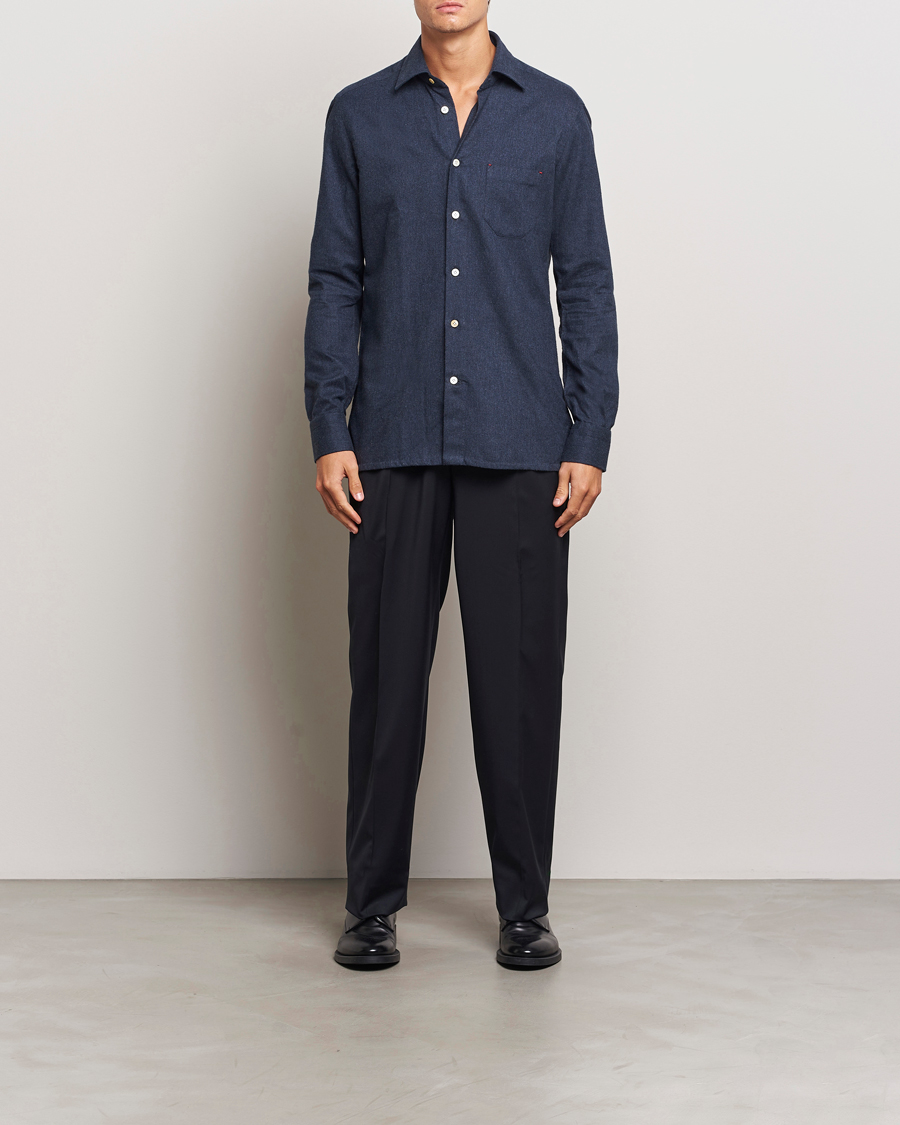 Herren | Hemden | Kiton | Soft Flannel Sport Shirt Navy