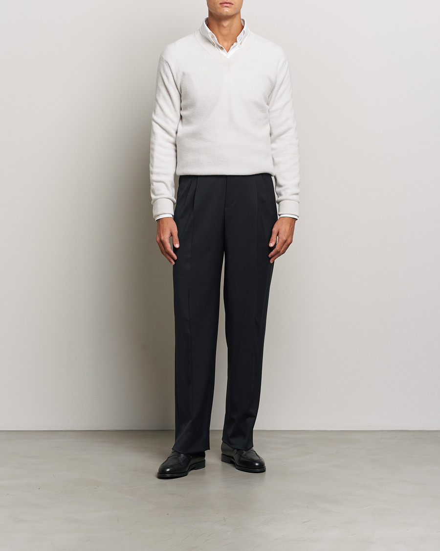 Herren | Pullover | Brioni | Rib Cashmere V-Neck Sweater Light Grey