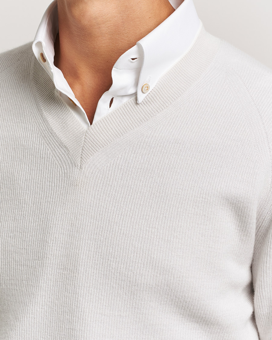 Herren | Pullover | Brioni | Rib Cashmere V-Neck Sweater Light Grey