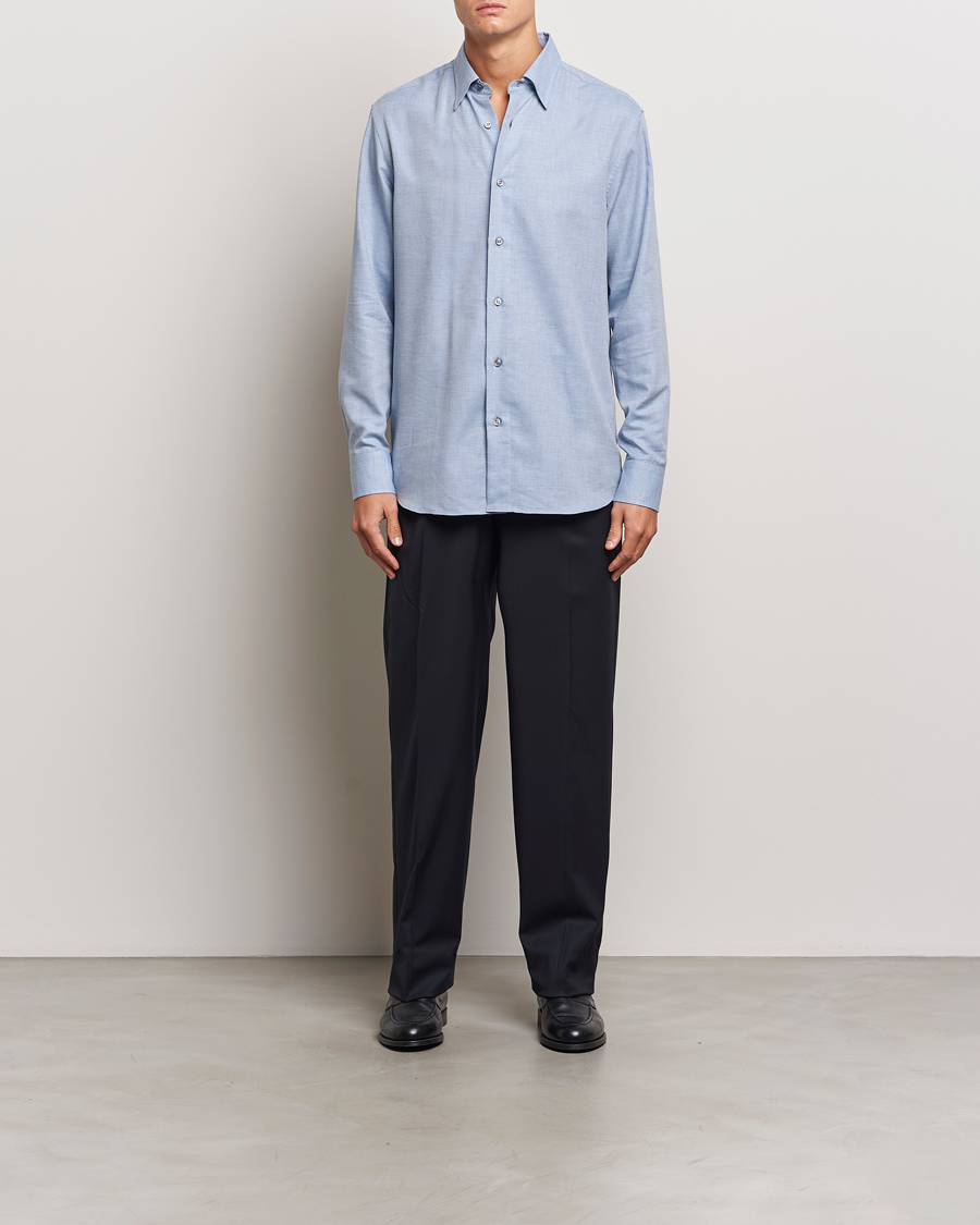 Herren | Hemden | Brioni | Cotton/Cashmere Flannel Shirt Light Blue