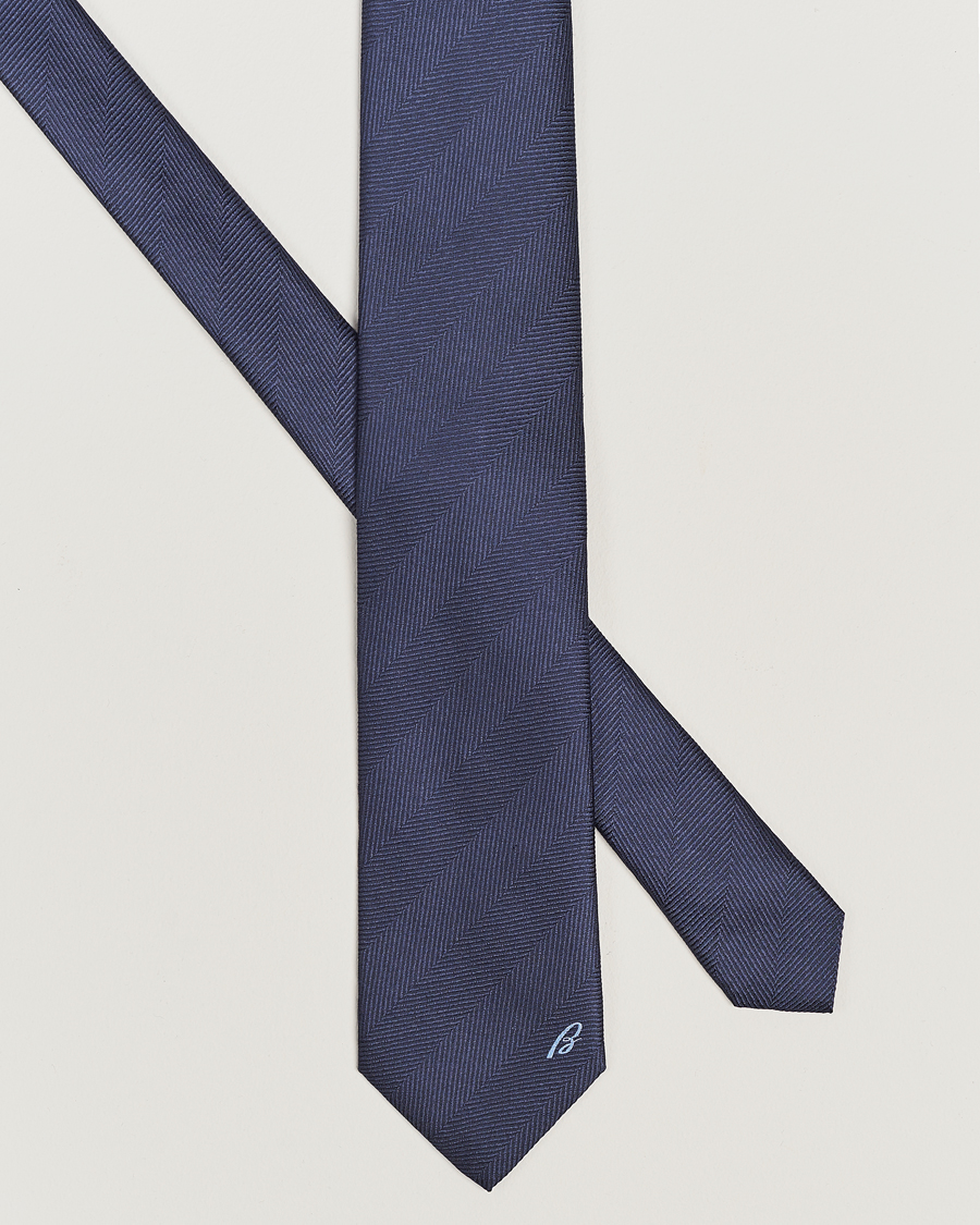 Herren | Brioni Herringbone Silk Tie Navy | Brioni | Herringbone Silk Tie Navy