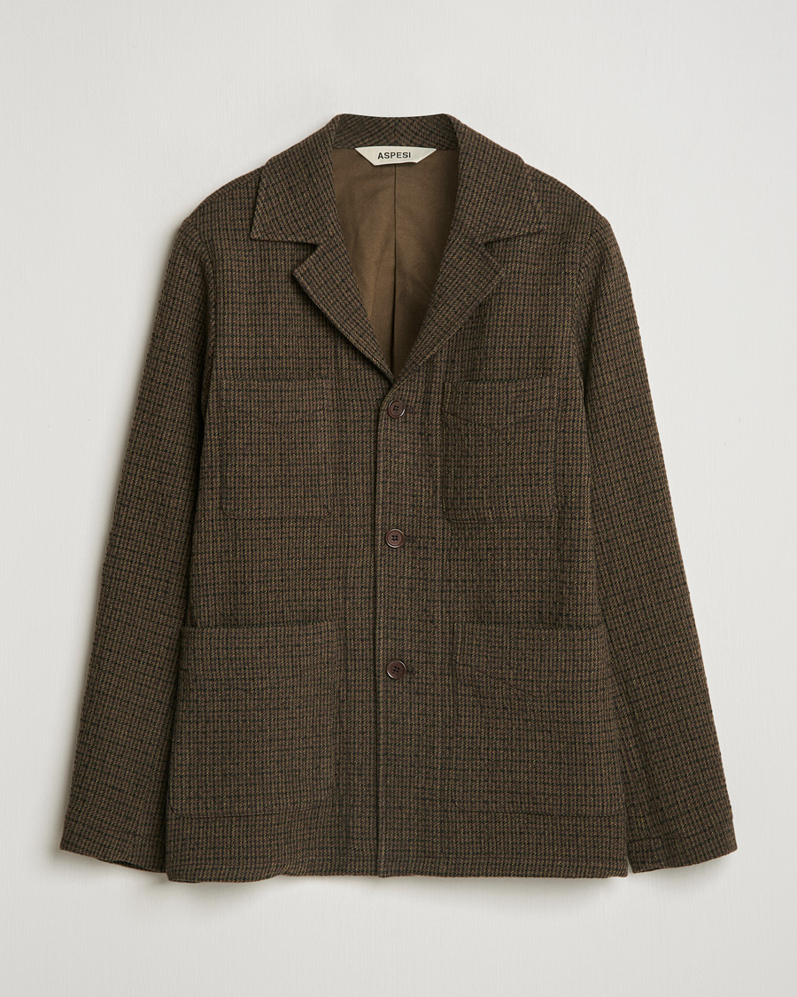 Herren | Jacken | Aspesi | Wool Houndstooth Jacket Dark Brown