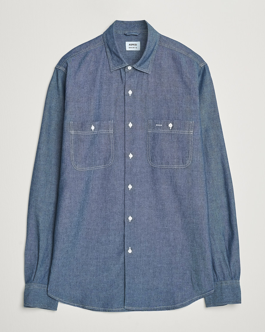 Herren | Hemden | Aspesi | Double Pocket Chambray Shirt Dark Wash