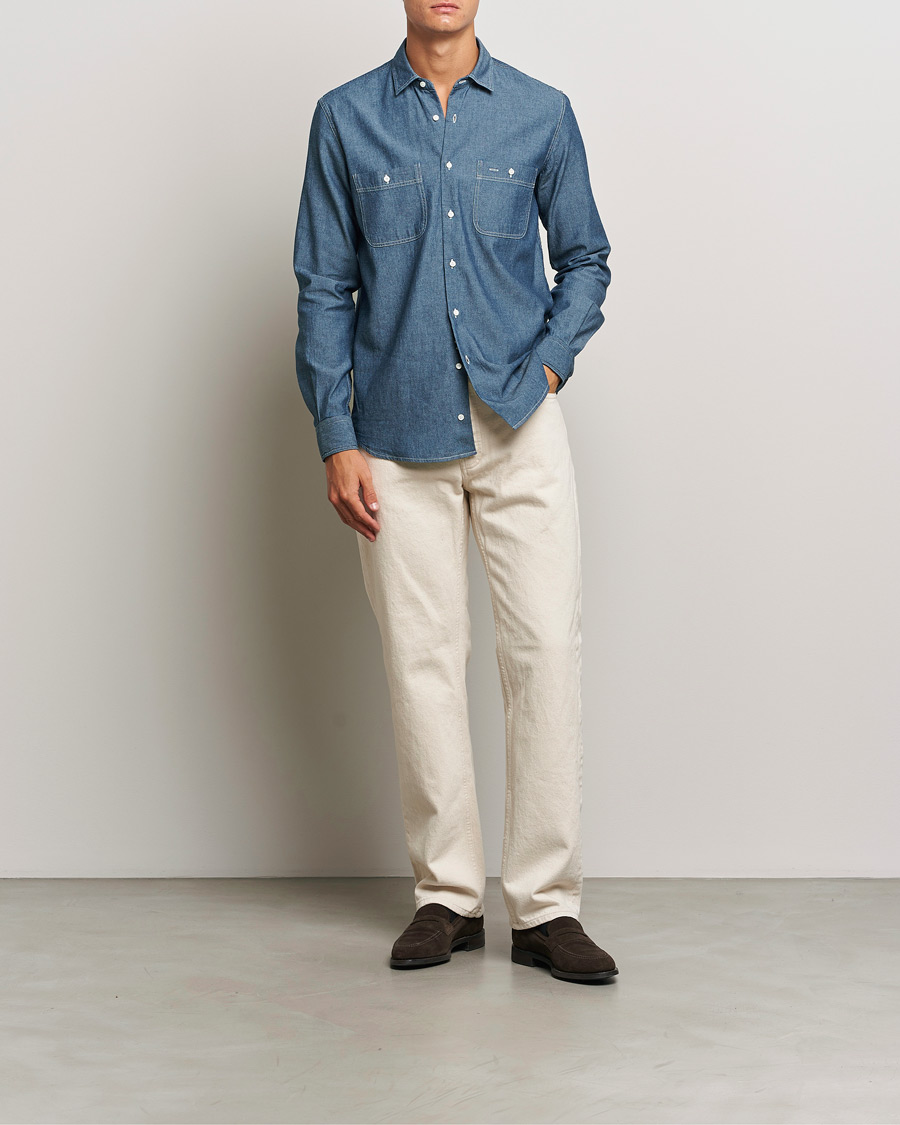 Herren | Hemden | Aspesi | Double Pocket Chambray Shirt Dark Wash