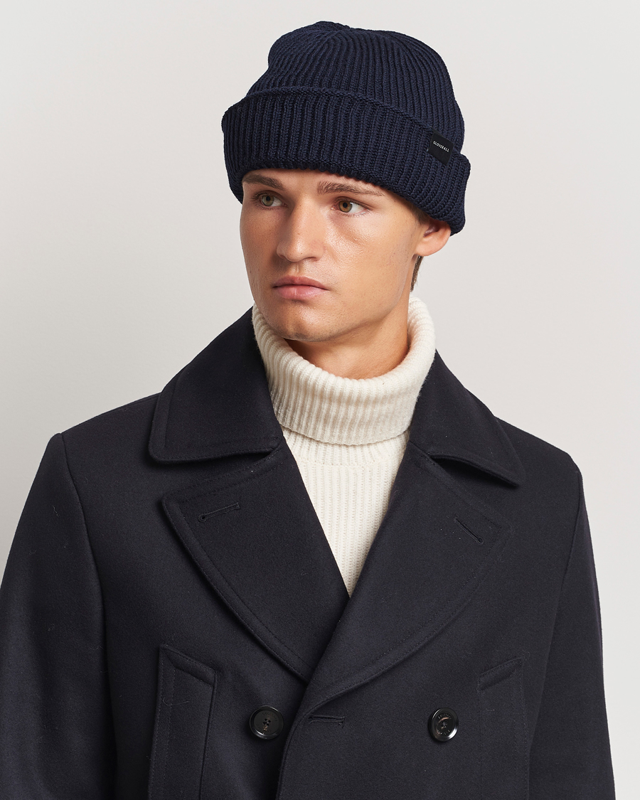 Herren | Gloverall Fisherman Lambswool Beanie Navy | Gloverall | Fisherman Lambswool Beanie Navy