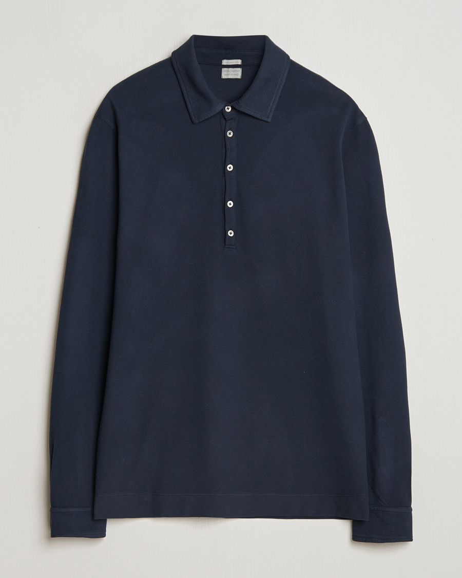 Herren | Poloshirts | Massimo Alba | Ischia Cotton/Cashmere Long Sleeve Polo Navy