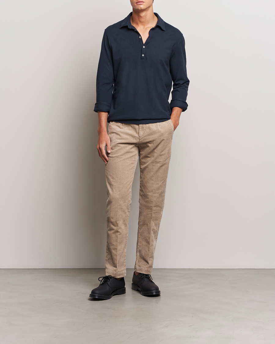 Herren | Poloshirts | Massimo Alba | Ischia Cotton/Cashmere Long Sleeve Polo Navy