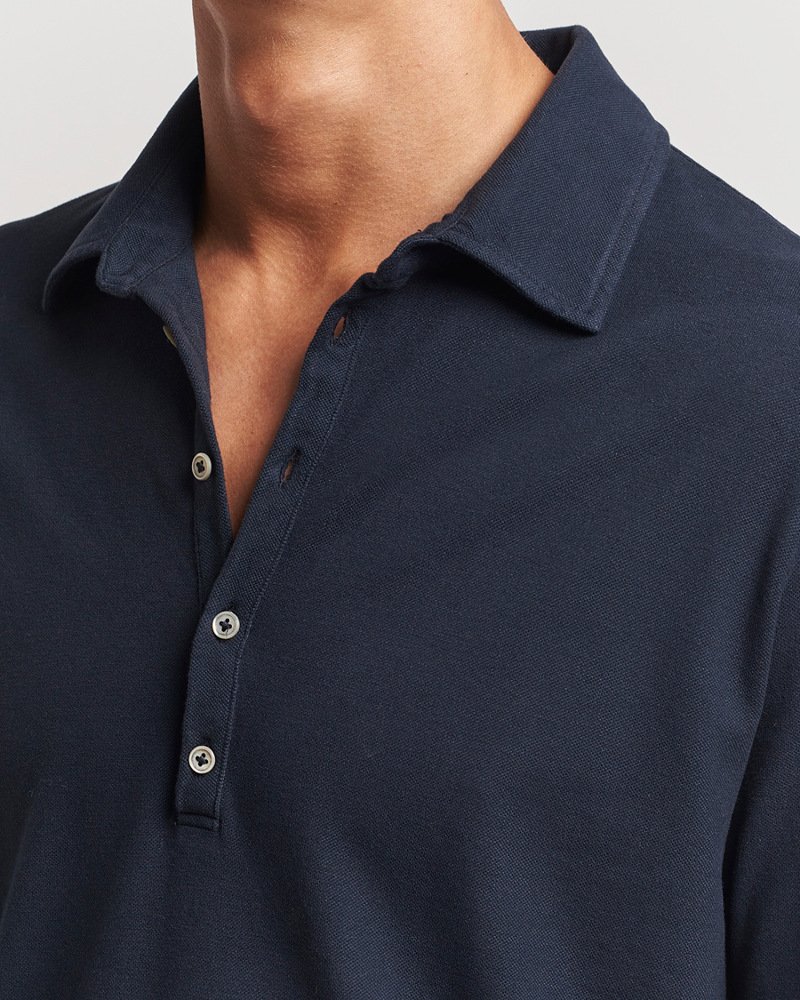 Herren | Poloshirts | Massimo Alba | Ischia Cotton/Cashmere Long Sleeve Polo Navy