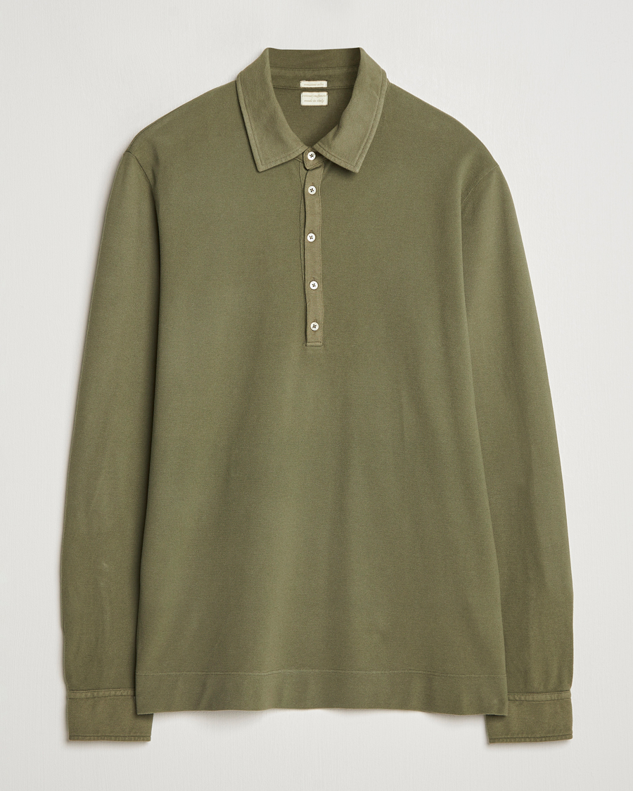 Herren | Pullover | Massimo Alba | Ischia Cotton/Cashmere Long Sleeve Polo Military