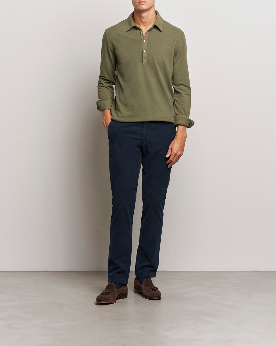 Herren | Pullover | Massimo Alba | Ischia Cotton/Cashmere Long Sleeve Polo Military