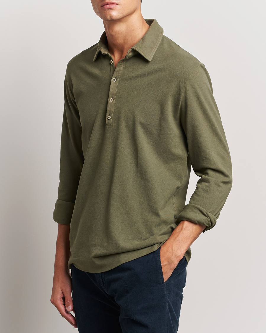Herren | Pullover | Massimo Alba | Ischia Cotton/Cashmere Long Sleeve Polo Military