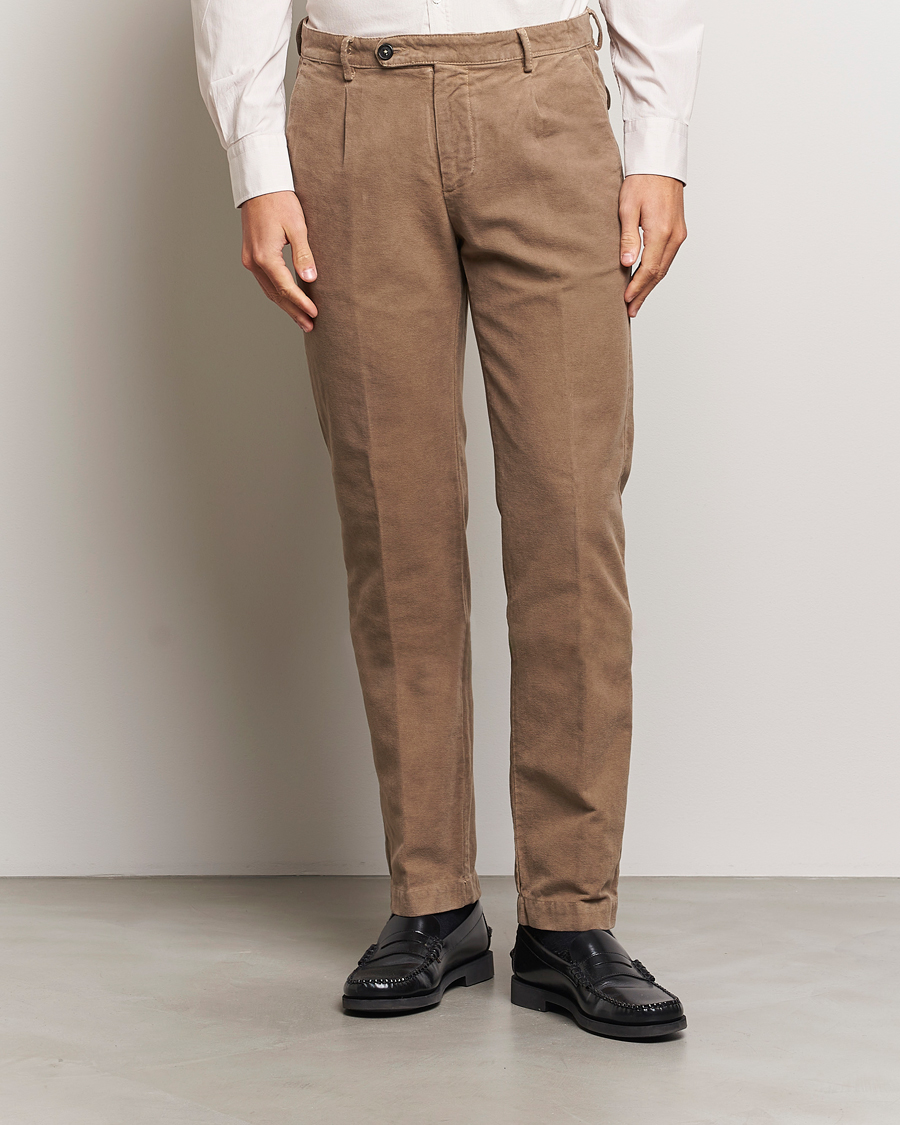 Herren | Hosen | Massimo Alba | Ionio Pleated Moleskine Trousers Brown