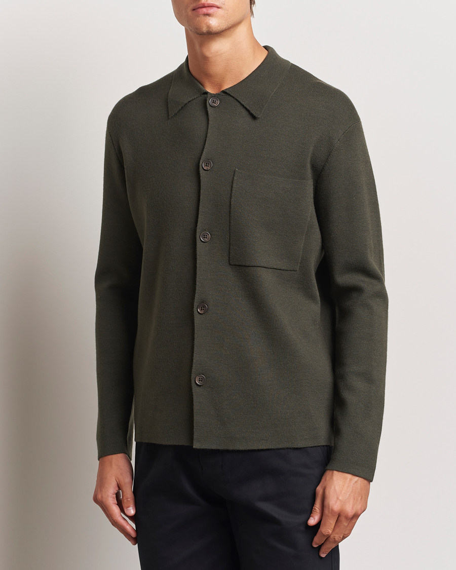 Herren | Pullover | NN07 | Jonas Cotton/Modal Cardigan Dark Army