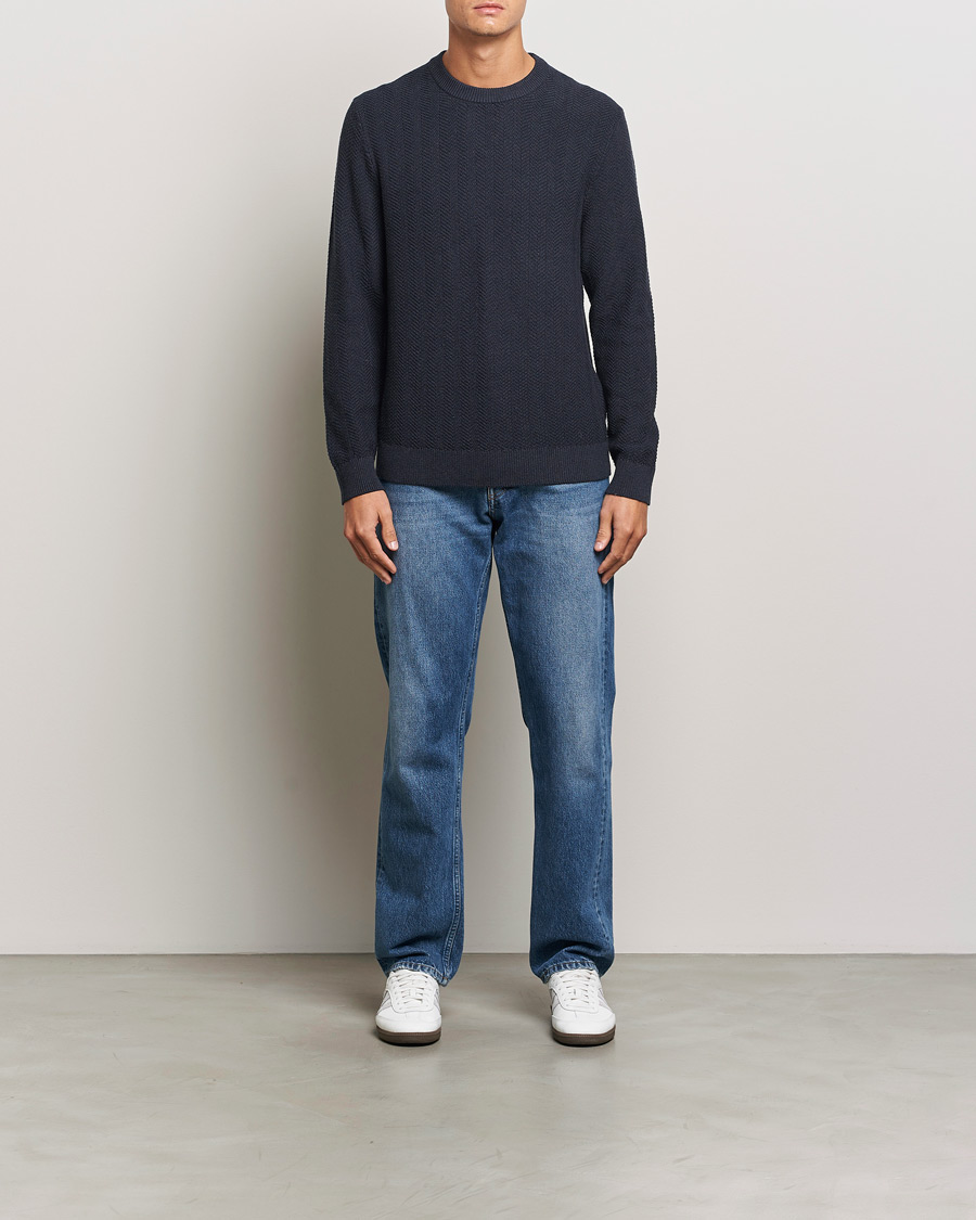 Herren | Pullover | NN07 | Pete Cotton Knitted Crew Neck Navy Melange