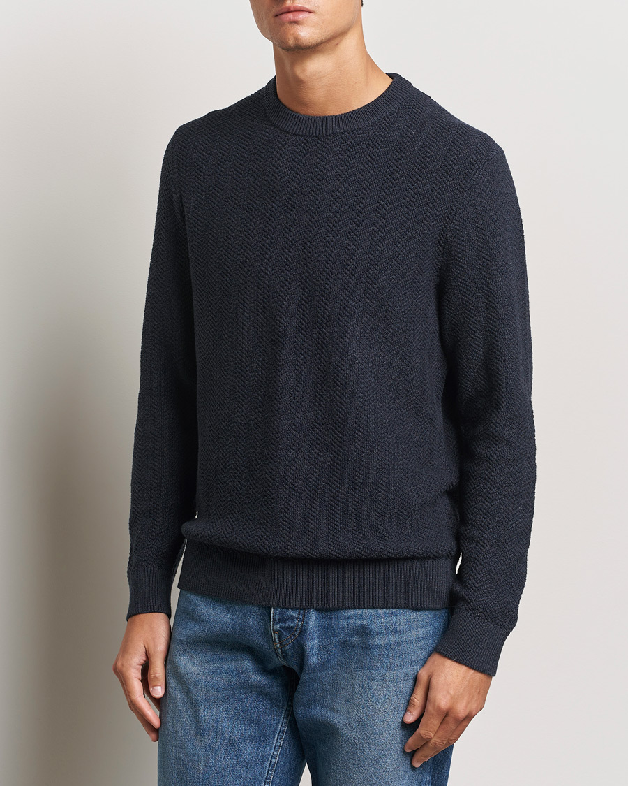 Herren | Pullover | NN07 | Pete Cotton Knitted Crew Neck Navy Melange