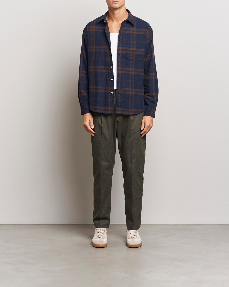 Herren | Hosen | NN07 | Bill Pleated Brushed Cotton Trousers Dark Army