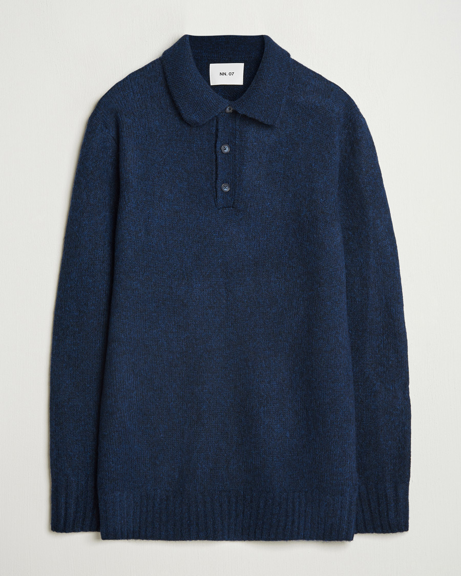 Herren | Pullover | NN07 | Lee Brushed Wool Polo Navy Blue