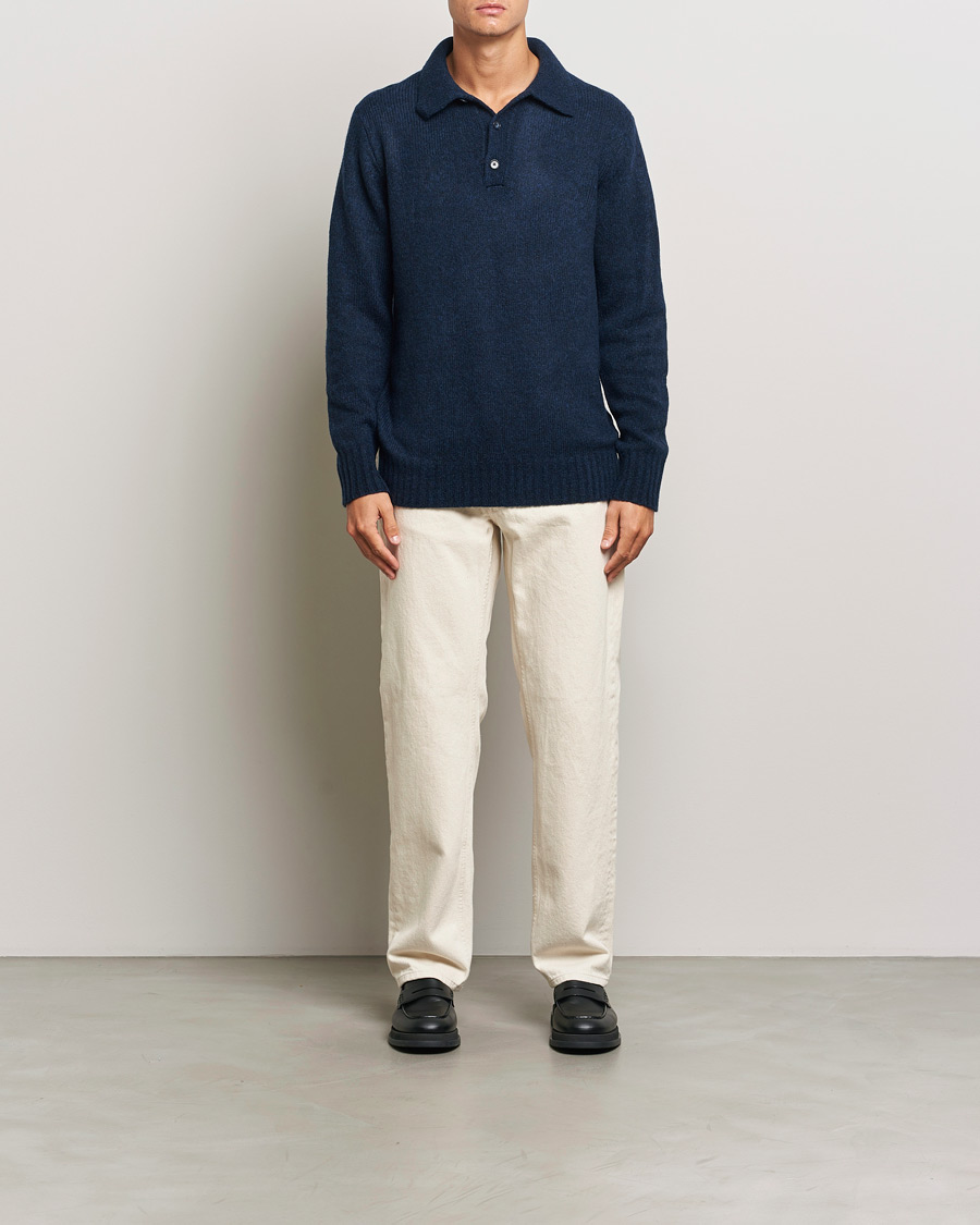 Herren | Pullover | NN07 | Lee Brushed Wool Polo Navy Blue