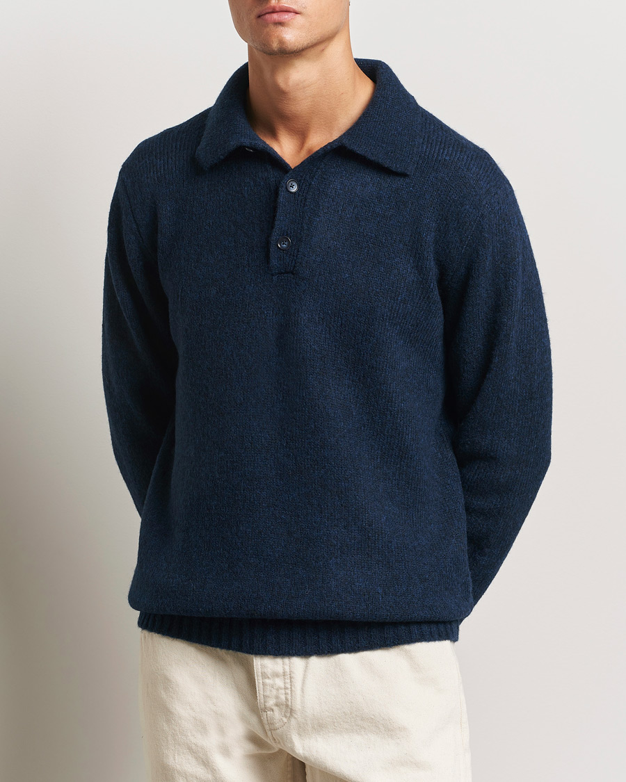 Herren | Pullover | NN07 | Lee Brushed Wool Polo Navy Blue