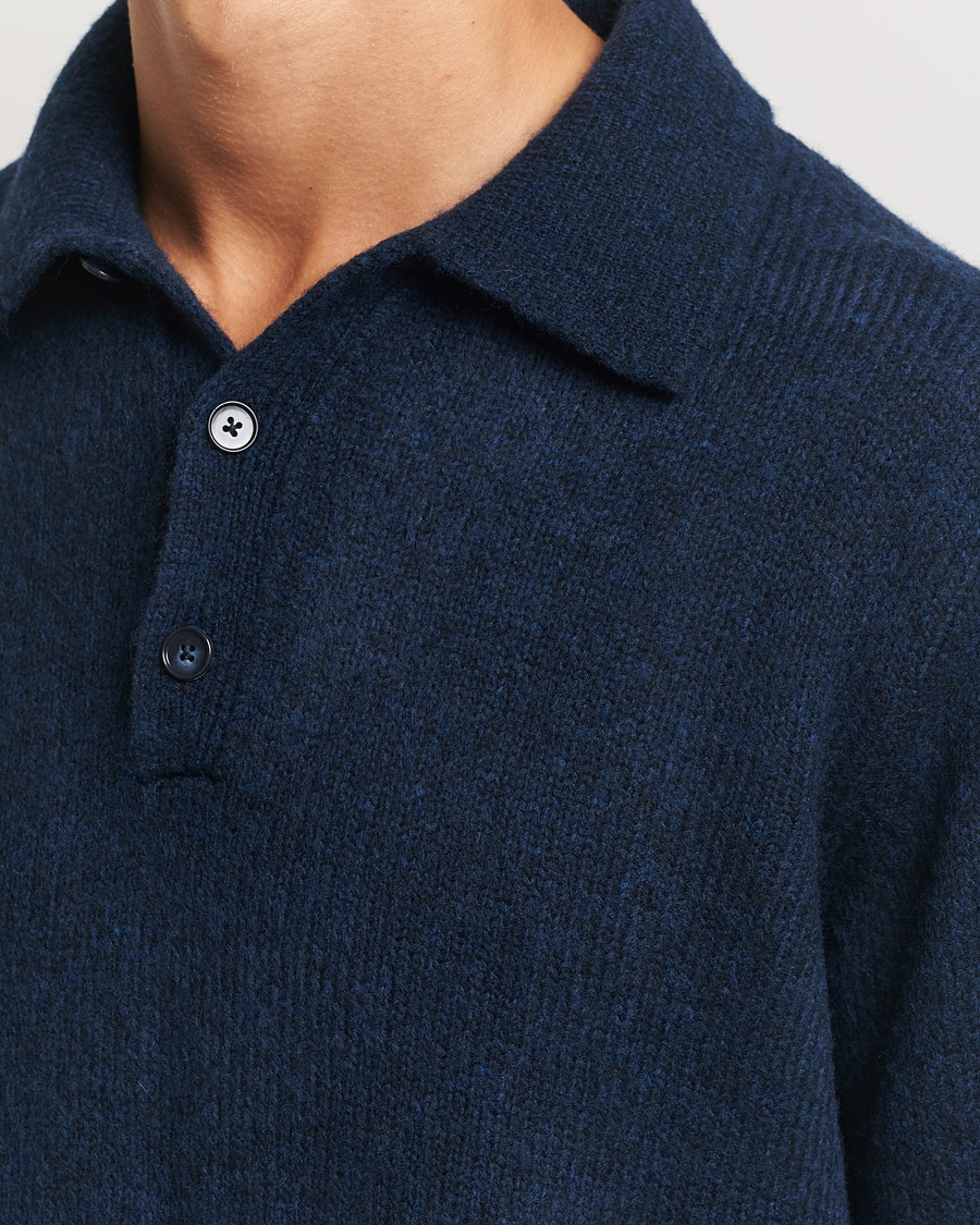 Herren | Pullover | NN07 | Lee Brushed Wool Polo Navy Blue