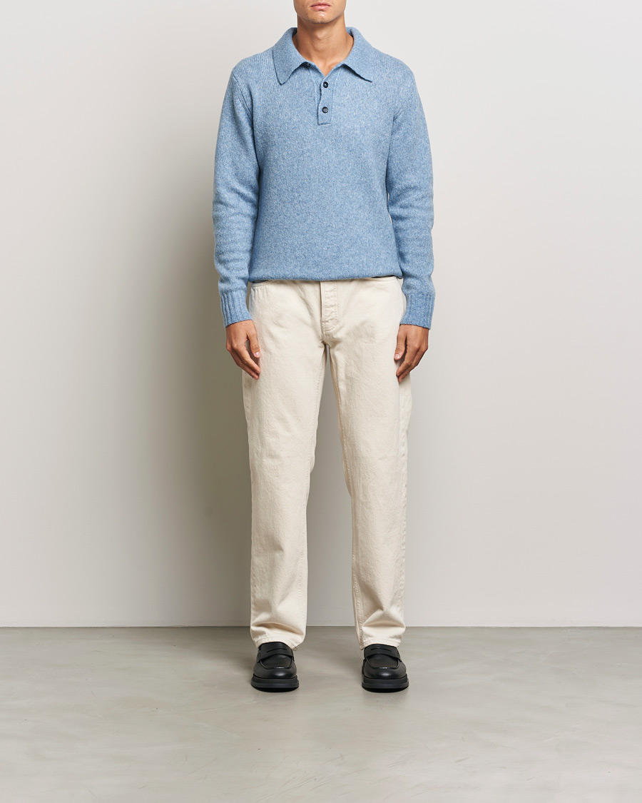 Herren | Pullover | NN07 | Lee Brushed Wool Polo Tink Blue