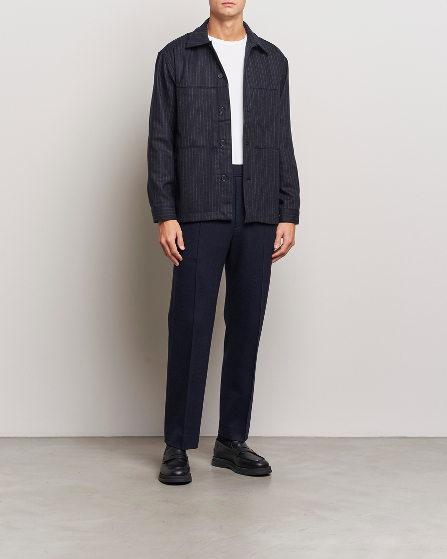 Herren | Hemden | NN07 | Isak Wool Overshirt Navy Blue Pinstripe